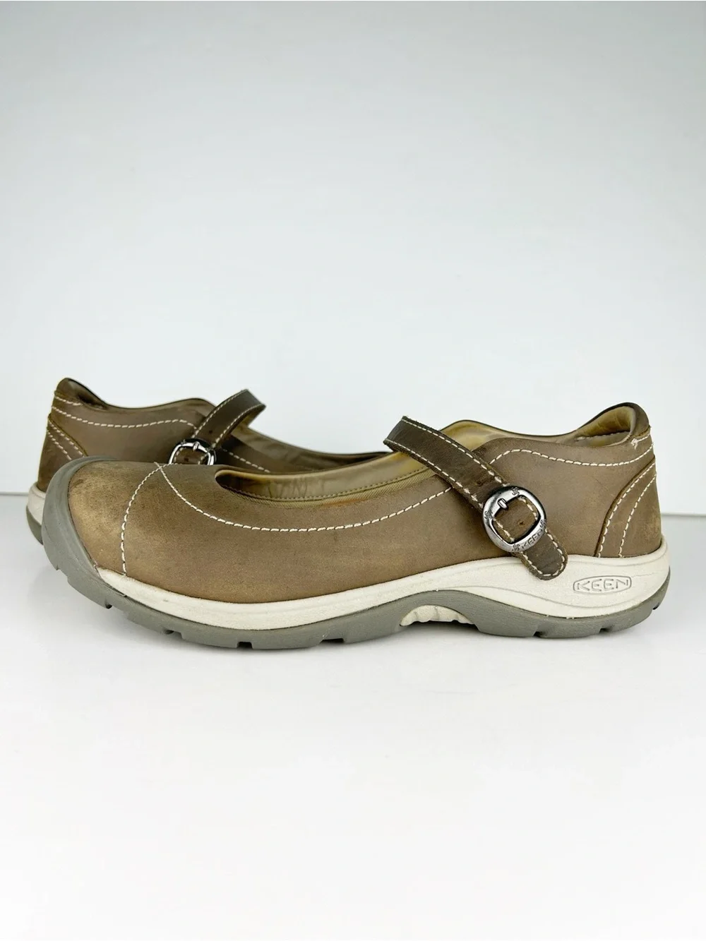 Keen Presidio II Mary Jane Brown Leather Gorpcore Hiking Comfort Shoes - Picture 1 of 11